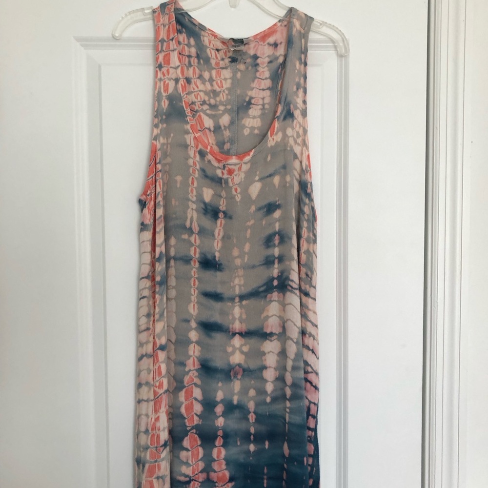 Hard Tail Pink and Navy Ombré Tie-Dye Tank Dress with High-Low Hem